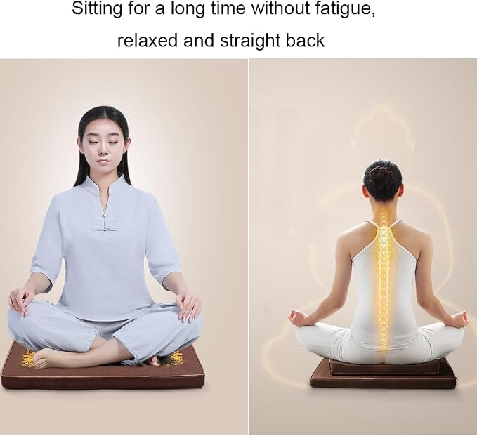 Portable Foldable Meditation Cushion Mat Set with Washable Cotton Linen Cover, Larger Thick Yoga Mat Bolster Floor Pillows Seating for Adults Meditation Accessories yellow-70CM