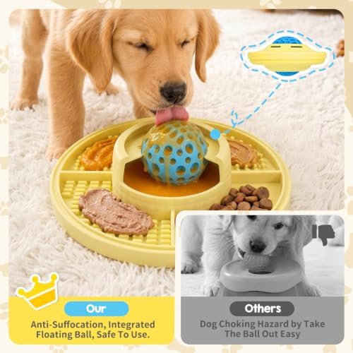Interactive Dog Lick Bowl & Mat with Rolling Ball, Slow Feeding Toy