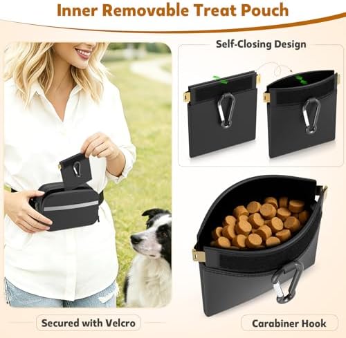 Dog Treat Pouch with Poop Dispenser and Reflective Strip for Training Walks