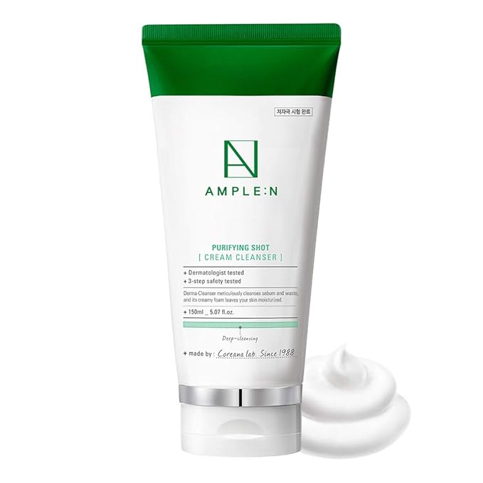 AMPLE:N Purifying Shot Cream Cleanser – Korean Pore Refining Facial Cleanser with Egg White & Blue Lotus Extract - Exfoliate & Remove Makeup Residue and Impurities from Pores Texture, 5.07 fl.oz.