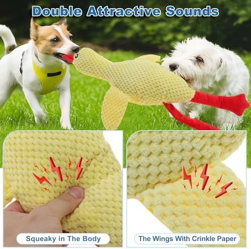 Dog Toys for Aggressive Chewers, Goose Chew Toy for Dogs, Squeaker Crinkle Plush Toy, Tough Interactive Dog Chew Toys, Yellow