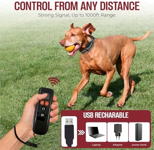 Dog Training Collar with Remote – Beep & Vibration Modes – Adjustable Levels, Waterproof Receiver, Rechargeable Training Collar for Small, Medium & Large Dogs – Up to 1000-3300FT of Range