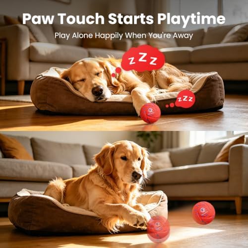 Interactive Dog Toys Dog Ball - Auto Bouncing & Rolling, Chew-Resistant E-TPU Material, 3 Interactive Modes, IPX7 Waterproof, Smart Chase Pet Toy Ball for Medium and Large Dogs (Red)