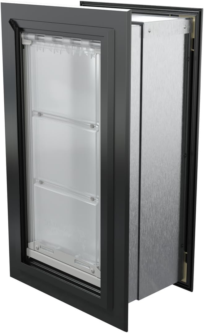 Endura Flap Single Flap Pet Door for Thick Walls | Deep Wall Design up to 13" Thick | Insulating Dual-Layer Flap & Durable Aluminum Frame | Includes Locking Cover | Black, Medium, Single Flap