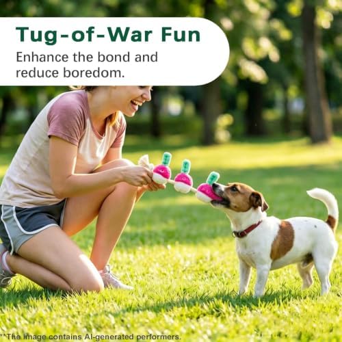 Purple Radish Dog Rope Toy, Squeaky Plush Tug for Small Medium Dogs