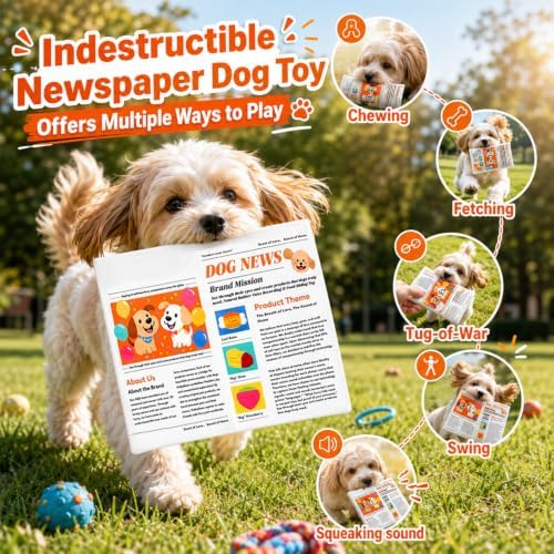 2026 New Crinkle Dog Newspaper Toy Indestructible Newspaper Toys for Dogs Durable Non Shredding Washable,No Stuffing Dog Chew Toy for Puppy Puppies Small and Medium Dogs-2PCS