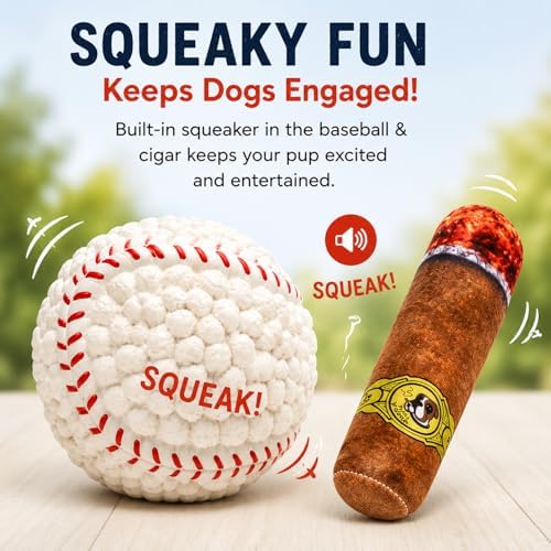 Dog Toys for Small Dogs, 5 Pack Puppy Toys with Squeaky Baseball Toy, Plush Cigar Toy, Rope Tug Toy & Poop Bag Rolls, Interactive Puppy Chew Toys for Teething Puppies, Small Breed Dogs(White)