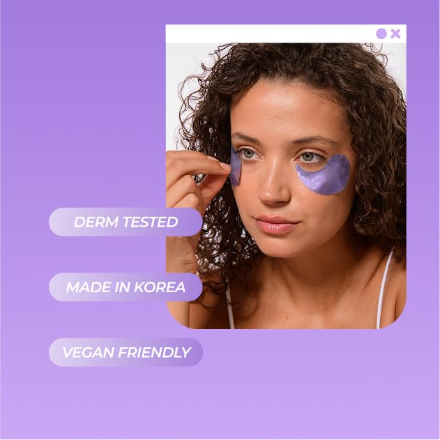Vitamasques Lavender Hydrogel Eye Pads For Puffy Eyes & Dark Circles – Refresh in 15 minutes - Formulated in Korea - 32 Pairs / 64 HydroGel Eye Pads