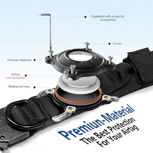 Tactical Dog Collar, Adjustable Military Training Nylon Dog Collar with Control Handle and Heavy Metal Buckle for Medium and Large Dogs, with Smart ID tag and Airtags Case (Blue,M)