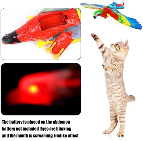 LOMIMOS Simulation Bird Cat Toy with Lights and Sound, Interactive Hanging Spinning Electric Toy Bird for Cats Indoor Ceiling Kitten Play Chase Exercise Eliminating Boredom(Parrot)