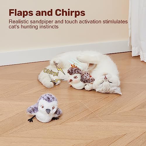 Potaroma Cat Toys 2 Pcs Flapping Sandpiper Pair-Mate | Lifelike Birds Chirp, Chargeable Touch Activated Kitten Fun Interactive Kitty Exercise with Catnip for All Breeds