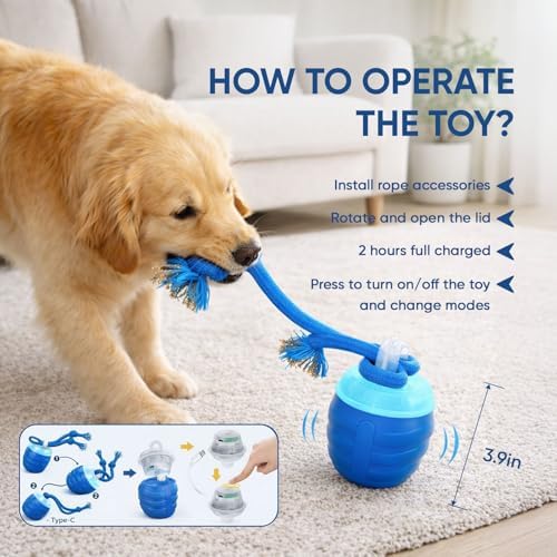 Interactive Dog Toys, Pelota Interactiva Inteligente para Perros, Motion Activated Automatic Rolling Ball for Dogs with Music (Blue)