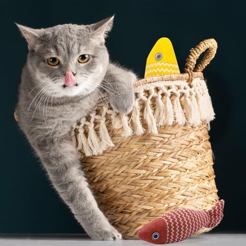 Catnip Fish Cat Toys 3 Pack – Interactive Linen Kicker Toys with Organic Catnip, Durable Bite and Scratch Play for Indoor Cats, Stress Relief and Hunting Instincts