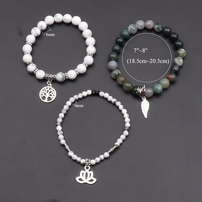 UEUC Tree of Life Yoga Healing Stone Bracelets,Multilayer Lotus Chakra Stone Reiki Bracelet Sets,Anxiety Crystal Natural Stone,for Women Stress Relief