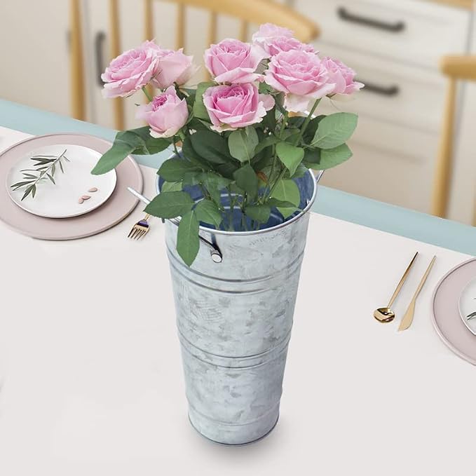 Notakia Galvanized Metal Vases Farmhouse French Flower Bucket Vases for Cut Flowers for Home Decor and Wedding Table Centerpiece Decorations (Silver Set of 8)
