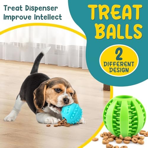 Puppy Toys for Teething, 6 Pack Interactive Dog Toys, 2.5" Squeaky Dog Balls and Treat Balls, Dog Chew Toys for Intellect Training, Small to Medium Breed