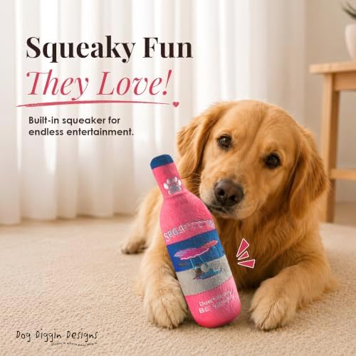 Dog Diggin Designs Seagrrrm’s “Be Yappy” Plush Dog Toy | Luxury-Inspired Parody Drink Bottle Dog Toy with Squeaker, Soft Plush Novelty Dog Toy – Shaken, Not Stirred!