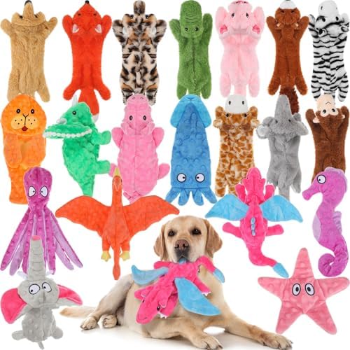 Outus 20 Pcs No Stuffing Dog Squeaky Toys Bulk, Vivid