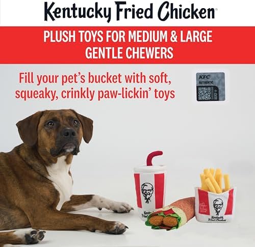 KFC Chicken Wrap Combo Meal – 3-Piece Dog Toy Set - Chicken Wrap, French Fries & Soda – Fun Food-Themed Crinkle & Squeaky Interactive Plush Toys for Medium and Large Dogs & Gentle Chewers