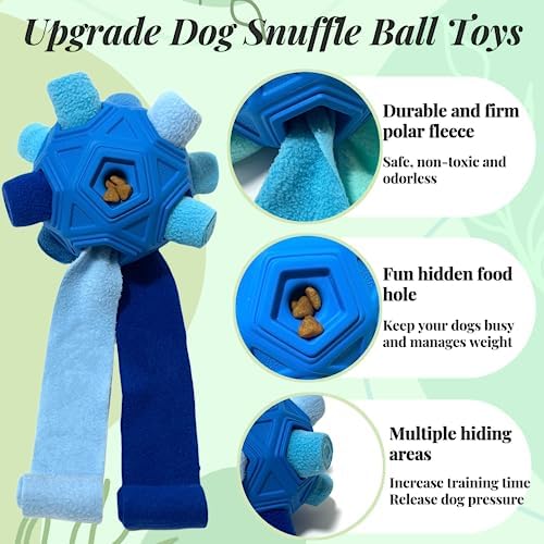 Interactive Snuffle Ball for Dog Toys Unbreakable Upgrade Ball Toy | Dog Puzzle Toys Foraging Snuffle Mat Puppy Dog Treat Dispenser Slow Feeder Toys for Small Medium Large Dog (Blue)