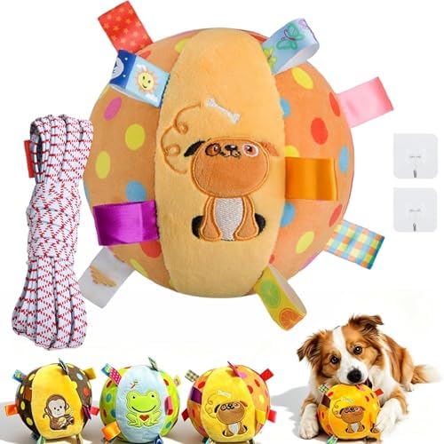 Colorful Squeaky Hanging Dog Training Toy, Built-in Bell, Cotton Material