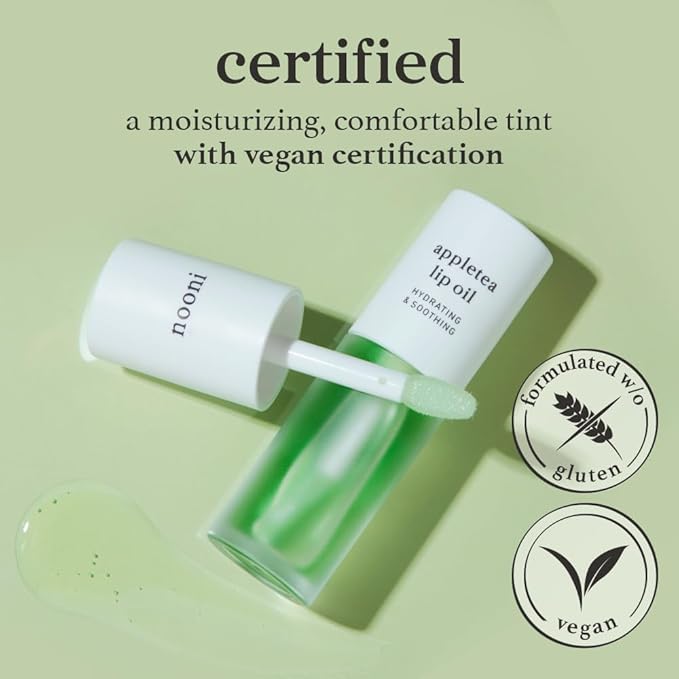 NOONI Korean Lip Oil - Appletea | Long-Lasting, Moisturizing, Plumping, Revitalizing for Dry Lips, Waterproof, No Peel Off, Hydrating, Nourishing Crystal Clear, Stocking Stuffers, 0.12 FL Oz