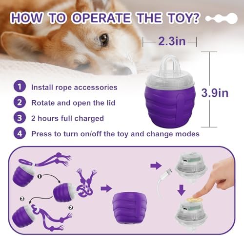 Interactive Dog Toy, [Newly Upgraded] Motion Activated Rolling Ball for Small Dogs, Automatic Moving Dogs Ball for Boredom, USB Rechargeable(Purple)