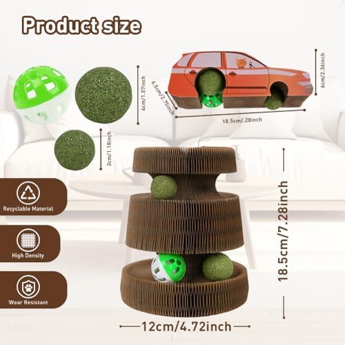 Cat Toys Interactive, Magic Organ Cat Scratcher Cardboard with Catnip Ball, Reversible Kitten Toys Scratching Scratcher Pads(2PCS)