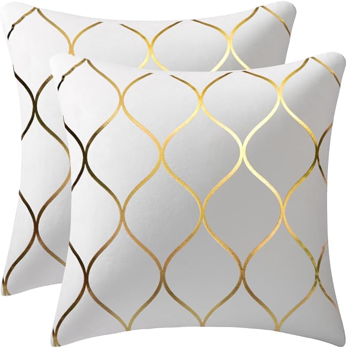 Gold Velvet Euro Sham Pillow Covers Off White: 2 Pack 26x26 Inch Square Decorative Pillow Cases for Bedroom Sofa Couch Living Room