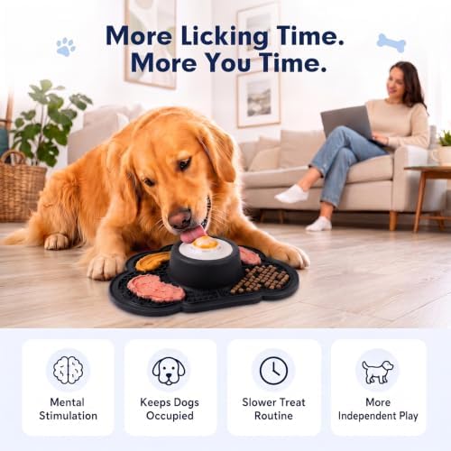 Anti-Slip Slow Feeder Dog Bowl and Lick Mat with Rolling Ball