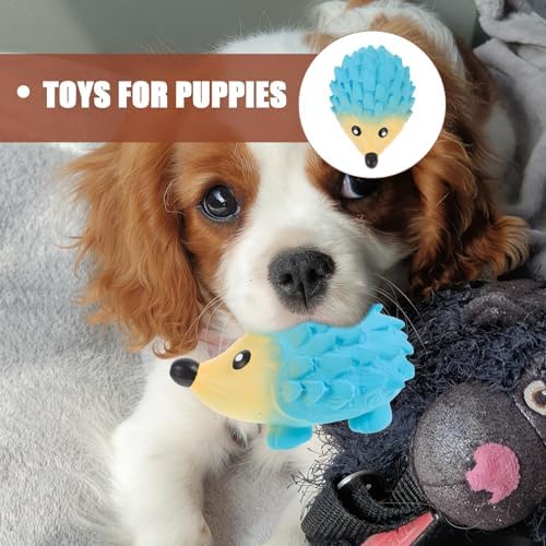 POPETPOP Bite-Resistant Hedgehog Squeaky Dog Toy for Small Puppies 5.31 Inch Latex Chew Toy for Teeth Cleaning and Interactive Play