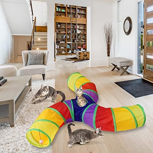 Bemodst S-Type Cat Tunnel, 2 Way/3 Way/4 Way/5 Way Collapsible S-Shape Small Animal Tubes Kitty Tunnels Interactive Maze House Toy with Storage Bag for Kitten Puppy Rabbit Guinea Pig (Rainbow-3 Way)