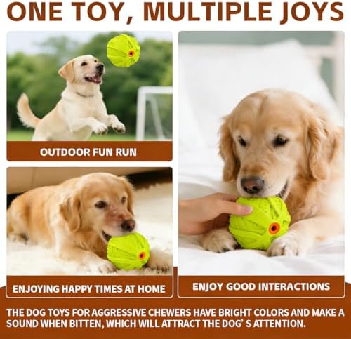 LaRoo Squeaky Dog Ball Toy,Durable Natural Rubber Squeaker Ball Throwing Training,Teeth Cleaning Chew Toy for Pet Medium and Large Dogs (3.5In Green)