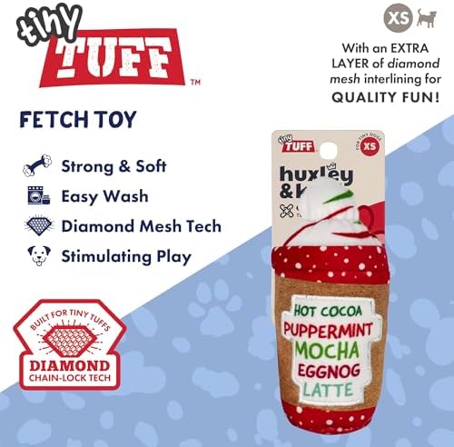 Huxley & Kent Funny Dog Toy w/Squeaker – Holiday Power Plush Squeaky Dog Toys for Small Dogs – Durable Small Stuffed Animal for Indoor Play & Fetch - Tiny Tuff Latte My Way
