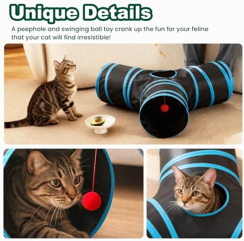 Love's cabin Cat Tunnel for Indoor Cats, 3-Way Collapsible Play Tunnel
