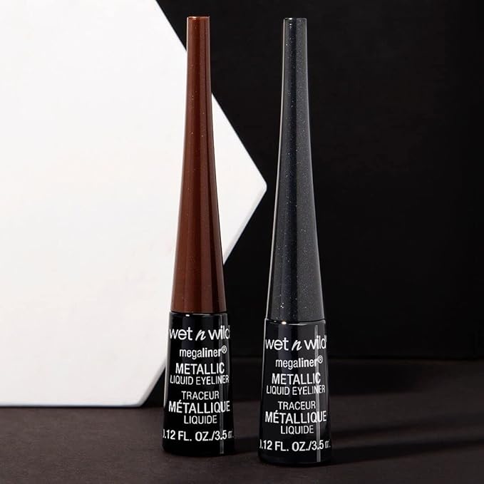 wet n wild MegaLiner Liquid Eyeliner - Metallic, Cosmic Black (Pack of 2)