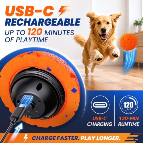 Smart Interactive Dog Toy to Keep Them Busy, Automatic Moving, E-TPU Material, 3 Interactive Modes, IPX7 Waterproof, USB Rechargeable, Active Rolling Ball for Puppy, Medium and Large Dogs