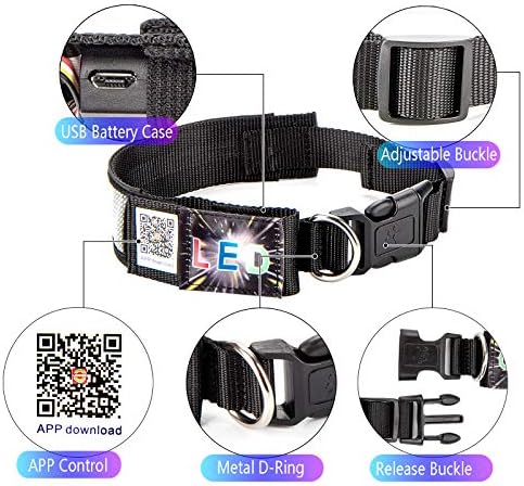 Leadleds Digital Collar Programmable LED Dog Collar, Flashing Light Up Rechargeable Pet Dog Safety Collar Glow in The Dark Light-up Neck Loop (Red Led)