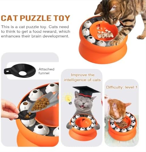 Cat Puzzle Feeder, Puzzles Cats Slow Feeder Treat Dispenser for Indoor Cats, Mental Stimulation Slow Feeder Cat Bowl, Reduce Boredom and Anxiety
