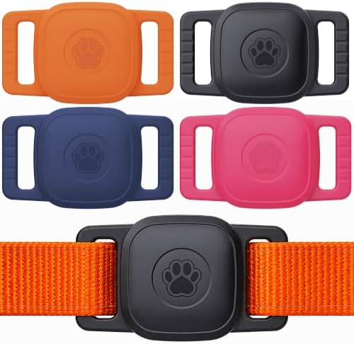 DDJ 4-Pack Dog Collar Holder for UGREEN Tracker Tags, Waterproof & Anti-Lost, Durable Silicone Case for UGREEN Tags for Cat & Pet Collars, Lightweight, Without Shaking, Black, Pink Punch, Blue, Orange