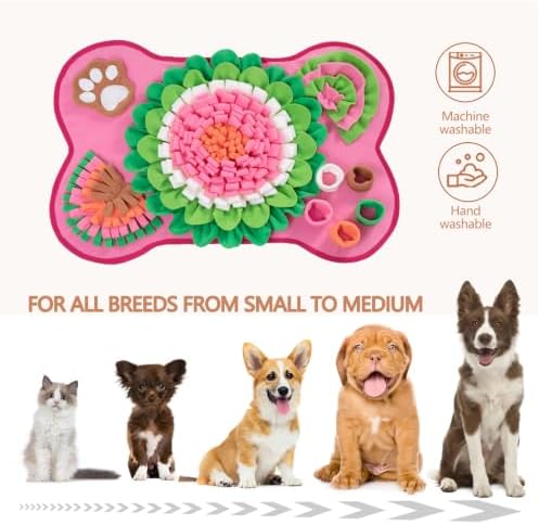 Snuffle Mat for Dogs, Pet Snuffle Mat for Small and Medium Dogs, Interactive Sniff Mat Feeding Mat for Puppies, Slow Feeder Dog Treat Mat for Training and Stress Relief (Bone Shape) (Pink, One Size)