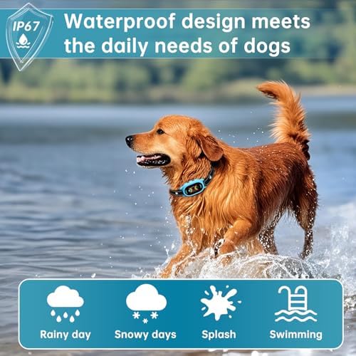 Dog Bark Collar, Rechargeable Bark Collar for Large Dog, IP67 Waterproof Anti Barking Collar Dogs with Adjustable Sensitivity for Medium and Small Dogs (DEEP Blue)