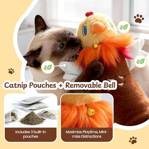 Cat Wrestling Glove, 22 inch Cat Puppet Wrestler with 3 Catnip Pouches & 3 Layer Resistant Protection, Interactive Cat Toy with Removable Bell for Boredom Relief & Mental Stimulation, Chicken