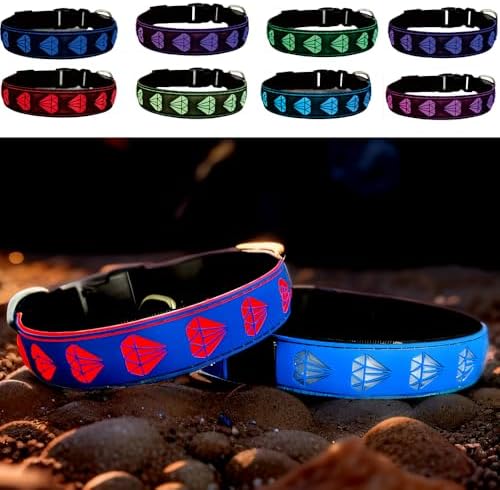 Light Up Glow Dog Collar with AirTag Holder, 15 Color Modes,