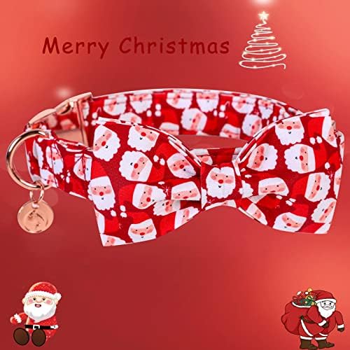 DOGWONG Christmas Dog Collar with Bow tie, Red Santa Claus Dog Collar Soft Durable Adjustable Cotton Puppy Collar for Small Medium Large Dog