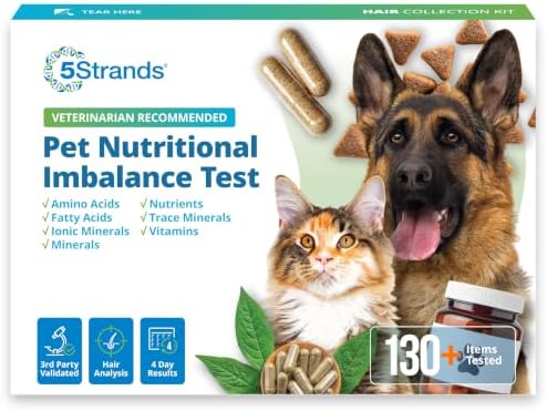 5Strands Pet Nutritional Imbalance Test, Health Assessment for Dogs & Cats | 112 Items Tested, Identify Vitamin & Mineral Deficiencies in Pets with a Hair Sample, At-Home Collection Kit, 4-Day Results