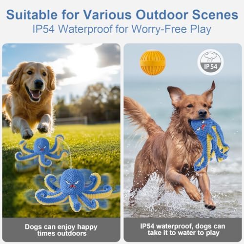Interactive Dog Toys Octopus to Keep Them Busy(Blue) | Durable Squeaky Tug of War Dog Toy for Small/Medium/Large Dogs,USB Rechargeable,Not for Aggressive Chewers