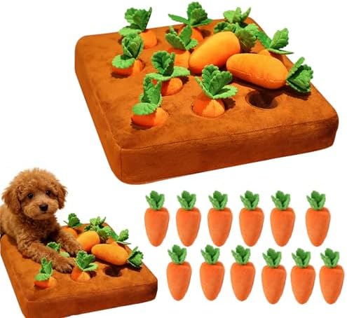 Carrot Dog Toy, Snuffle Mat for Dogs Toy Carrot, Interactive Carrots Dog Plush Puzzle Toys,Carrot Garden Dog,Dog Carrot Toys Pet Stress Relief with 12 Carrots