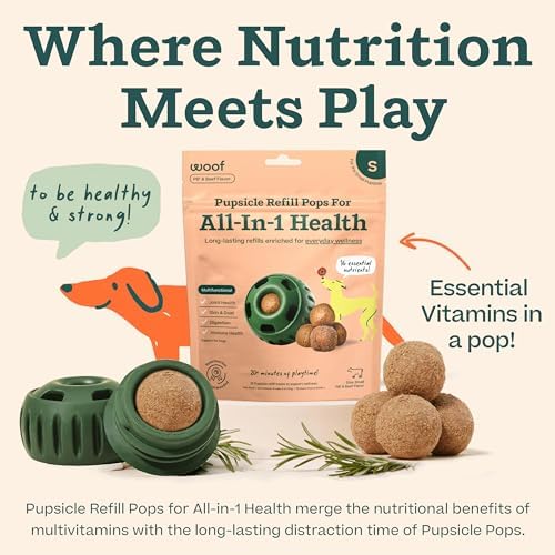 WOOF Pupsicle Refill Pops for All-in-1 Health - Long-Lasting Multivitamin Refills for the Pupsicle Toy - with Vitamins A, B, D, Iron, Magnesium, and Fiber - Small Pops - 10 Count