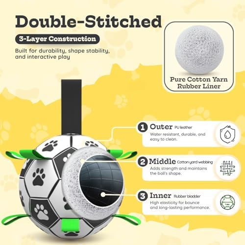 7 Inch Dog Soccer Ball with Straps, Herding Balls, Toy for Tug
